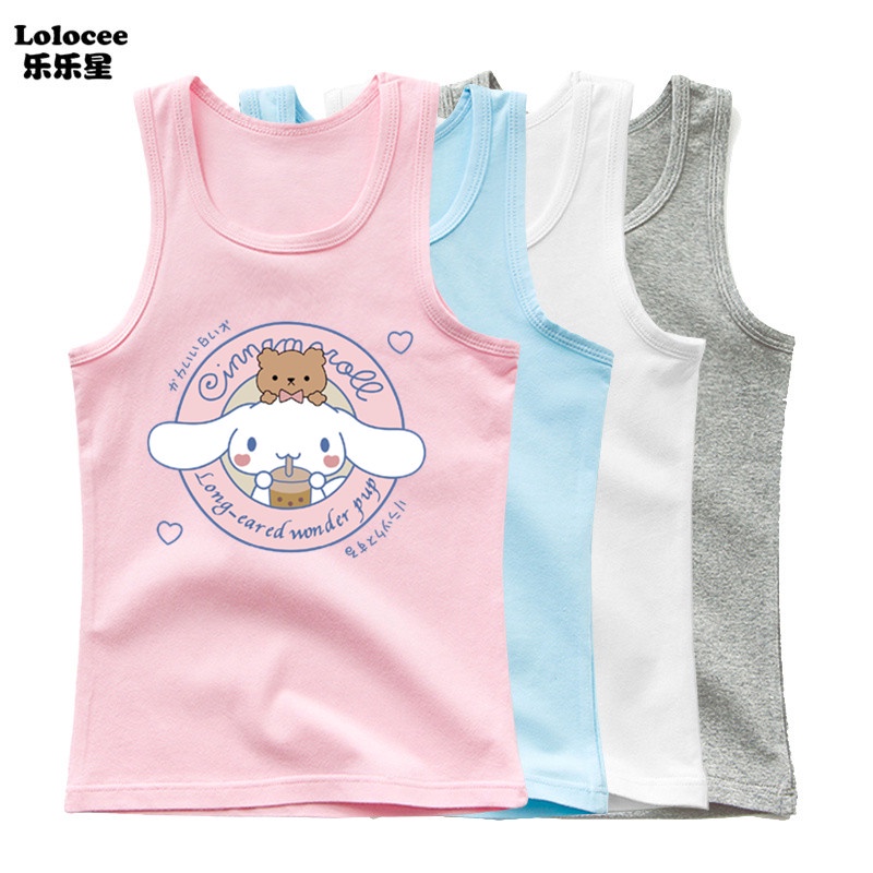 SANRIO Áo Thun Cotton Mềm Mại Không Tay In Hình Cinnamoroll My Melody Hoạt Hình Thời Trang Mùa Hè Dành Cho Bé Gái