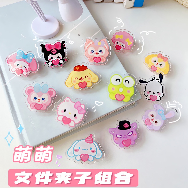 Kẹp Giấy Ăn Nhẹ sanrio kuromi cinnamoroll melody Dễ Thương Bằng acrylic Một Mặt Kẹp Giấy pp Cho Học Sinh