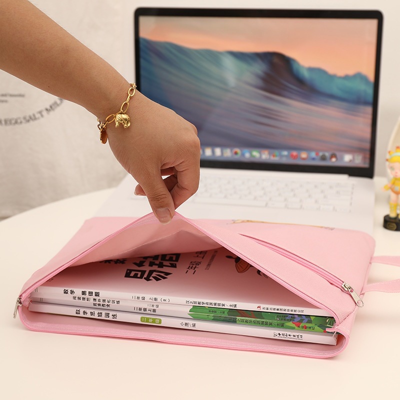 Túi Đựng Tài Liệu Khổ A4 Bằng Vải Oxford Hai Lớp Có Khóa Kéo Họa Tiết Hoạt Hình Dễ Thương Cho Học Sinh