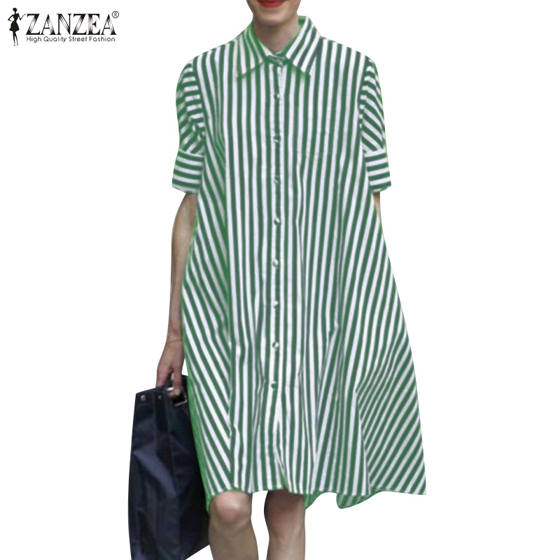 Áo sơ mi ZANZEA ngắn tay họa tiết sọc thời trang dành cho nữ
