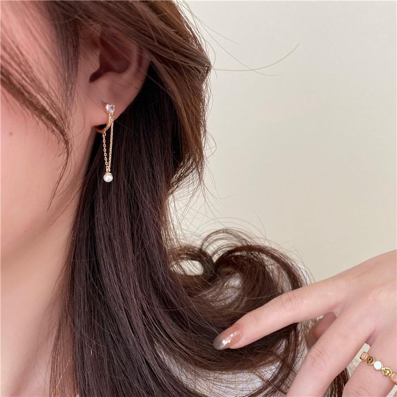 Bông tai tua rua trái tim đính đá zircon thời trang cao cấp cho nữ phong cách Hàn Quốc