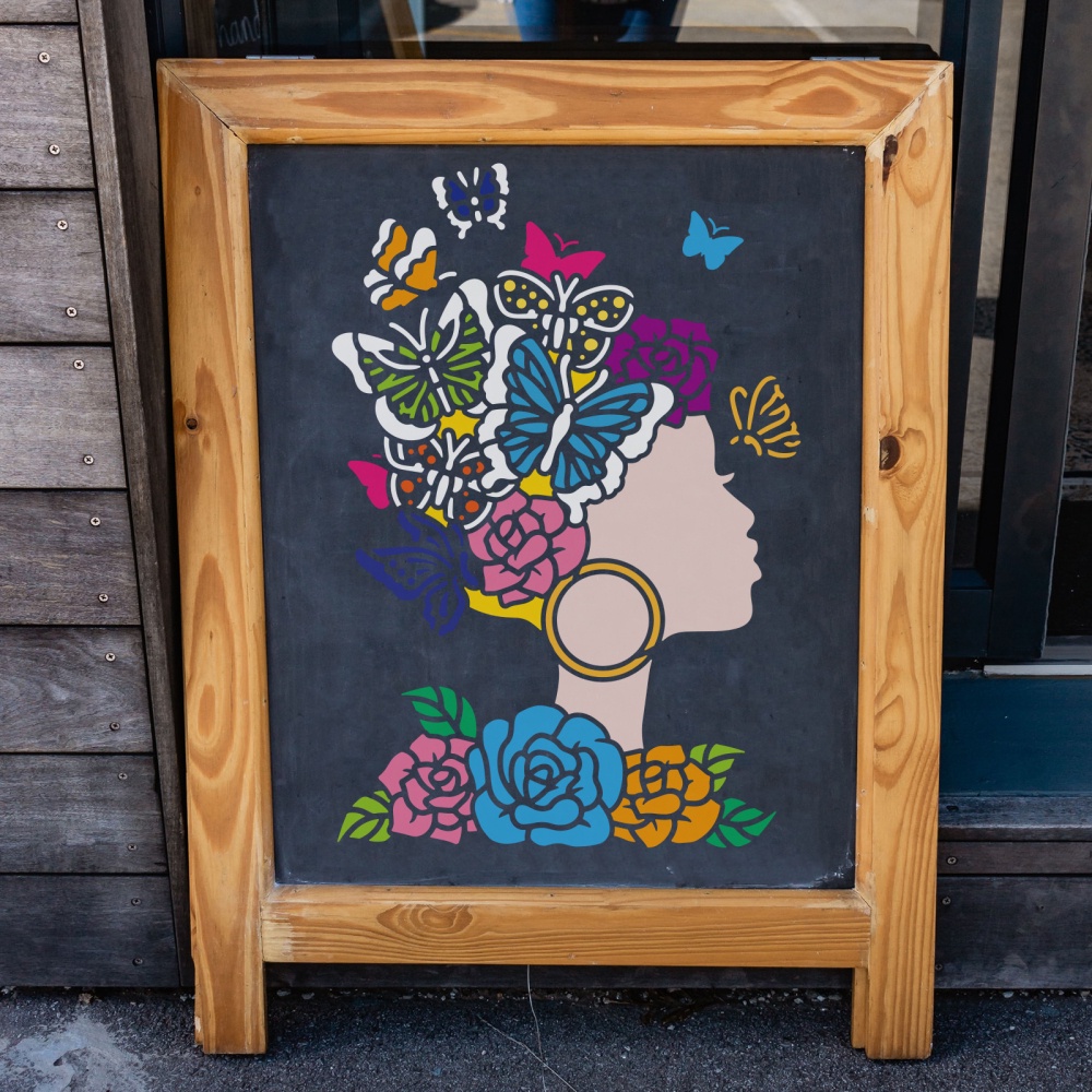 1 Khuôn Nhựa Hình Hoa Hồng / Bướm / Mặt Cô Gái 29.7x21cm Có Thể Tái Sử Dụng Trang Trí Sàn Gỗ / Tường / Gạch Men