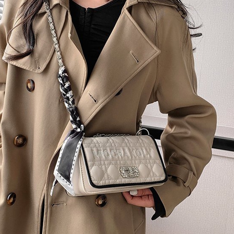 IELGY Túi Đeo Chéo Kẻ Ô Lưới Hình Thoi Phối Dây Xích Thiết Kế Chất Lượng Cao Phong Cách Nước Ngoài Cho Nữ