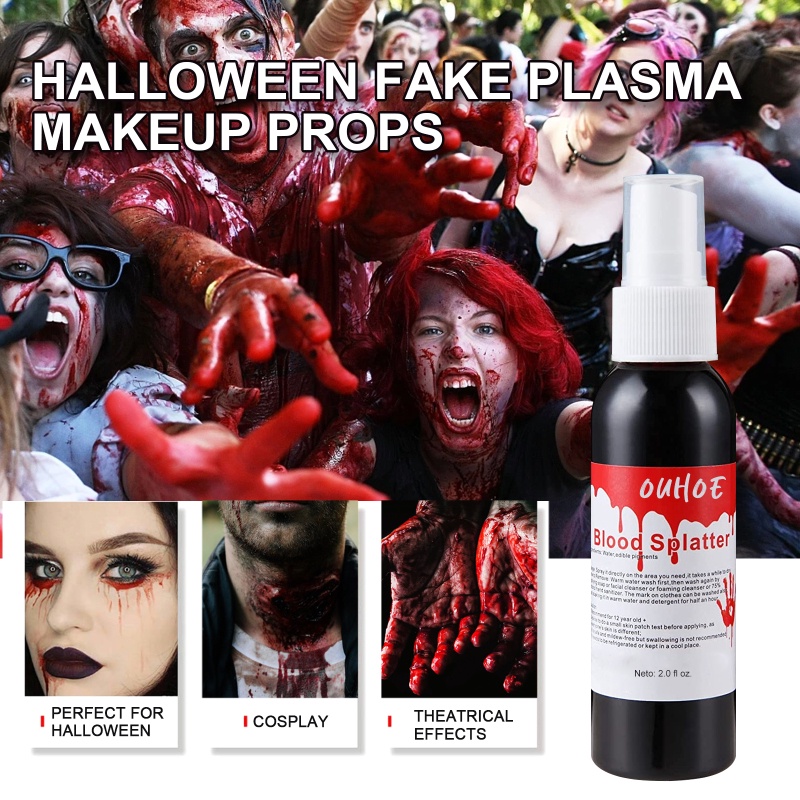 ouhoe 60ml Halloween plasma ma cà rồng đạo cụ trang điểm máu zombie đạo cụ mô phỏng bầu không khí ღ Pink Girl Bling Makeup Look