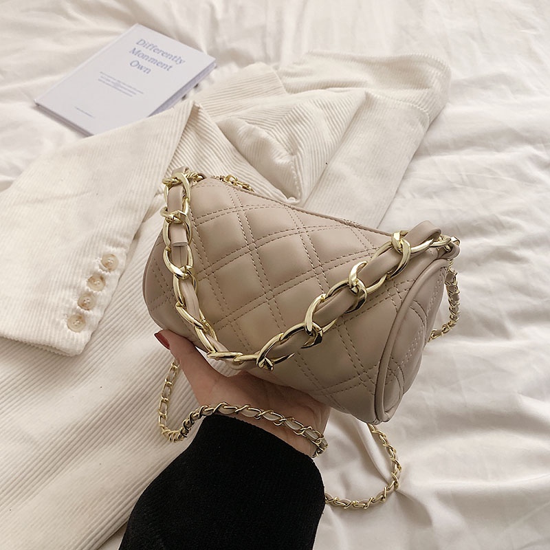 Ielgy Túi Xách Đeo Vai Hình Trụ Thêu Dây Xích Đa Năng Thiết Kế Hình Thoi Cho Nữ