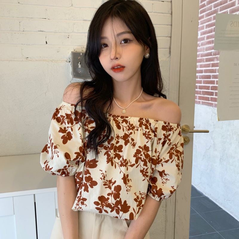 IELGY    Áo Sơ Mi Tay Ngắn Dáng Rộng Họa Tiết Hoa Phong Cách Hàn Quốc Cho Nữ
