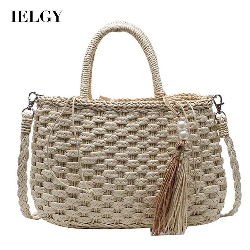 Túi Xách Đan Lát Sức Chứa Lớn Phối Tua Rua Phong Cách Hàn Quốc Cho Nữ