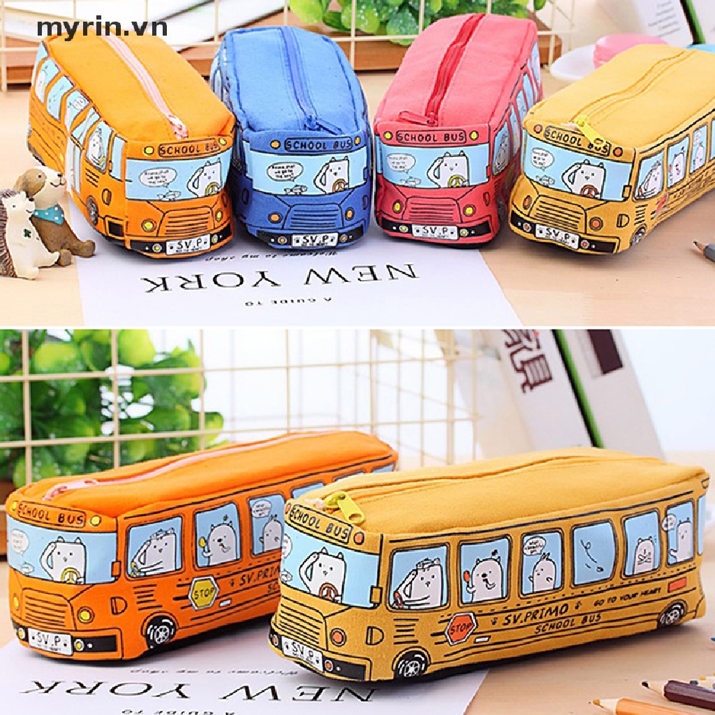 Túi Đựng Bút Bằng Vải canvas Cỡ Lớn In Hình Xe Buýt Dễ Thương