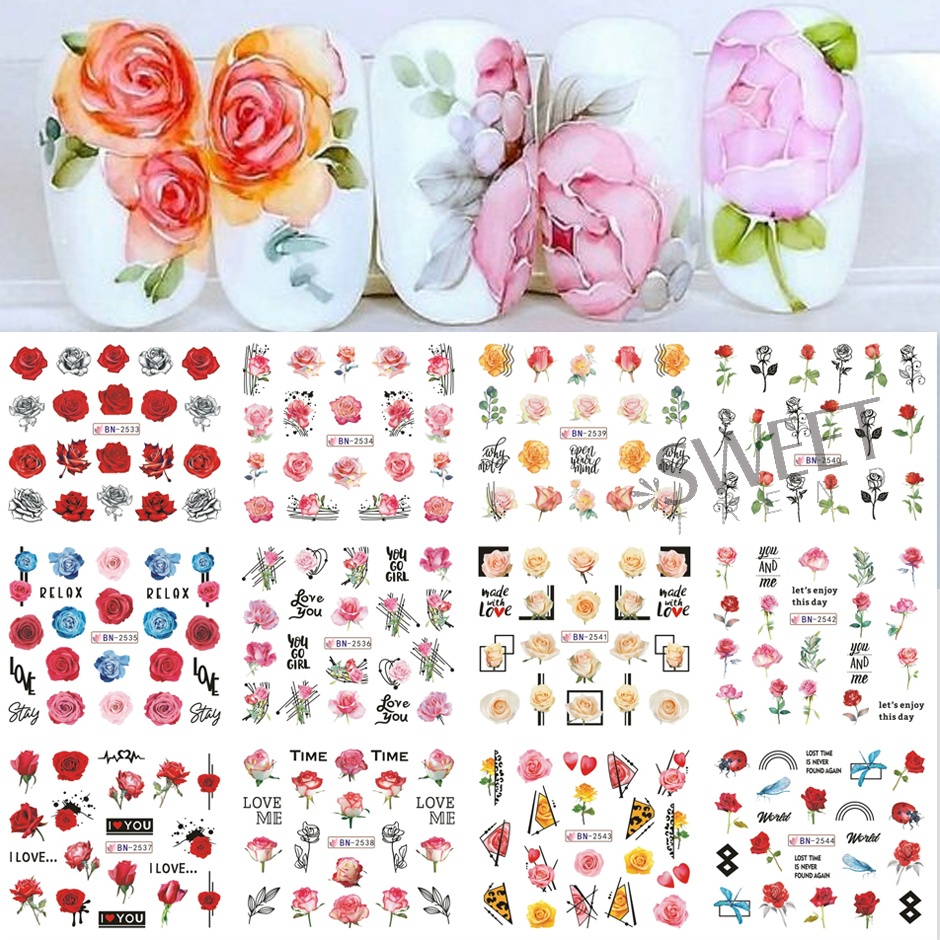 Bộ 12 Miếng Dán Móng Tay Hình Bướm Phối Dây Ruy Băng Màu Đen / Xanh Dương Độc Đáo