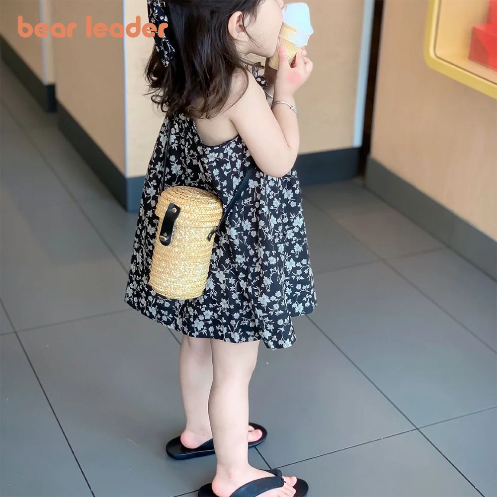 Đầm hai dây BEAR LEADER họa tiết hoa phong cách Hàn Quốc thời trang mùa hè 2023 cho bé gái 3-6 tuổi