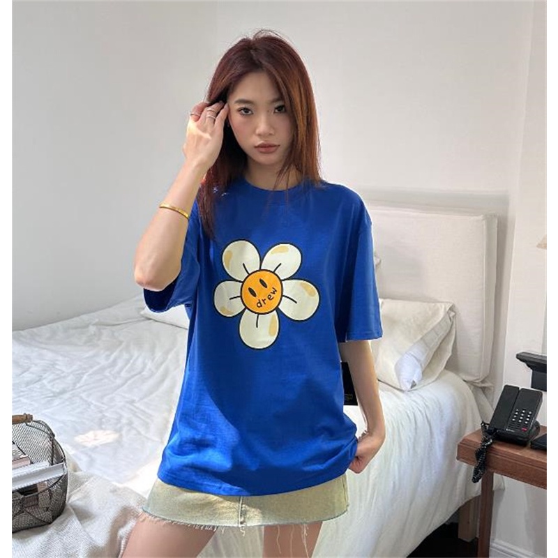 Áo Thun Tay Ngắn In Hình Mặt Cười Và Cánh Hoa Mới Nhất Unisex