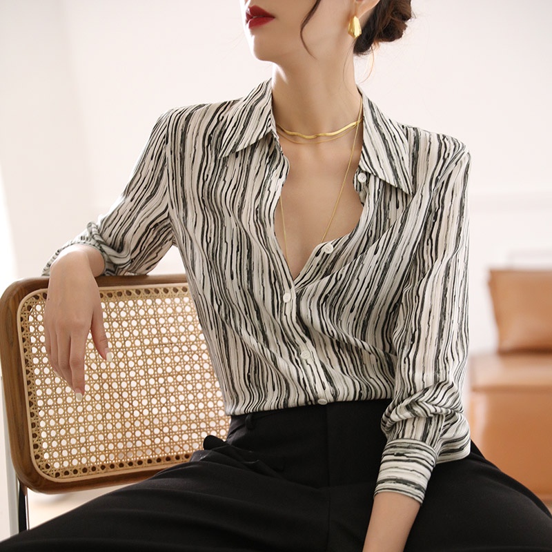 Áo Sơ Mi Lụa Thật Cao Cấp Tay Dài Đa Năng Phong Cách Retro Mùa Xuân 2023 Mới Cho Nữ
