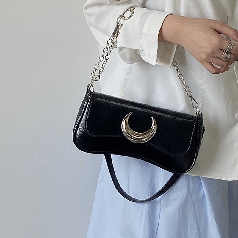 Túi Đeo Vai IELGY niche Màu Đen Khóa Mặt Trăng Thời Trang Cao Cấp Cho Nữ