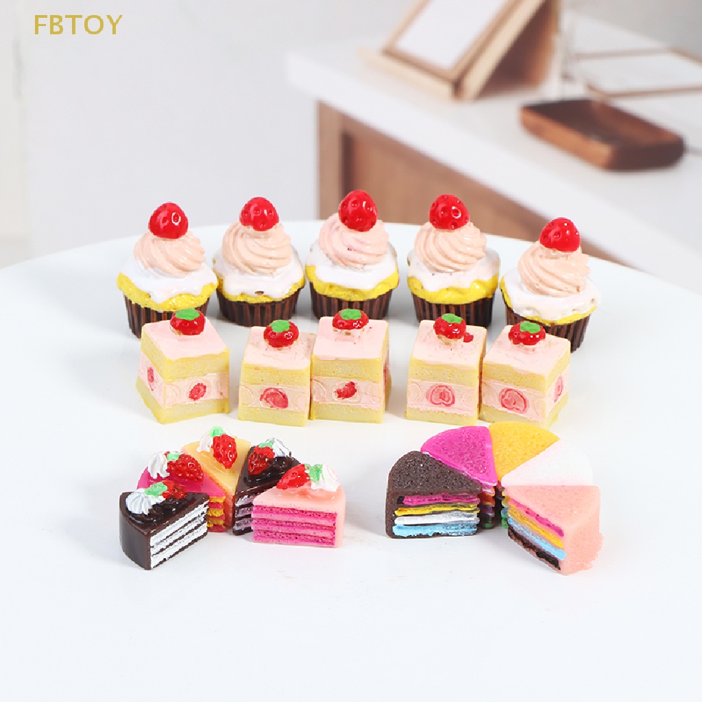 Set 5 Bánh Kem Dâu Tây Tỉ Lệ 1: 12 Trang Trí Nhà Búp Bê