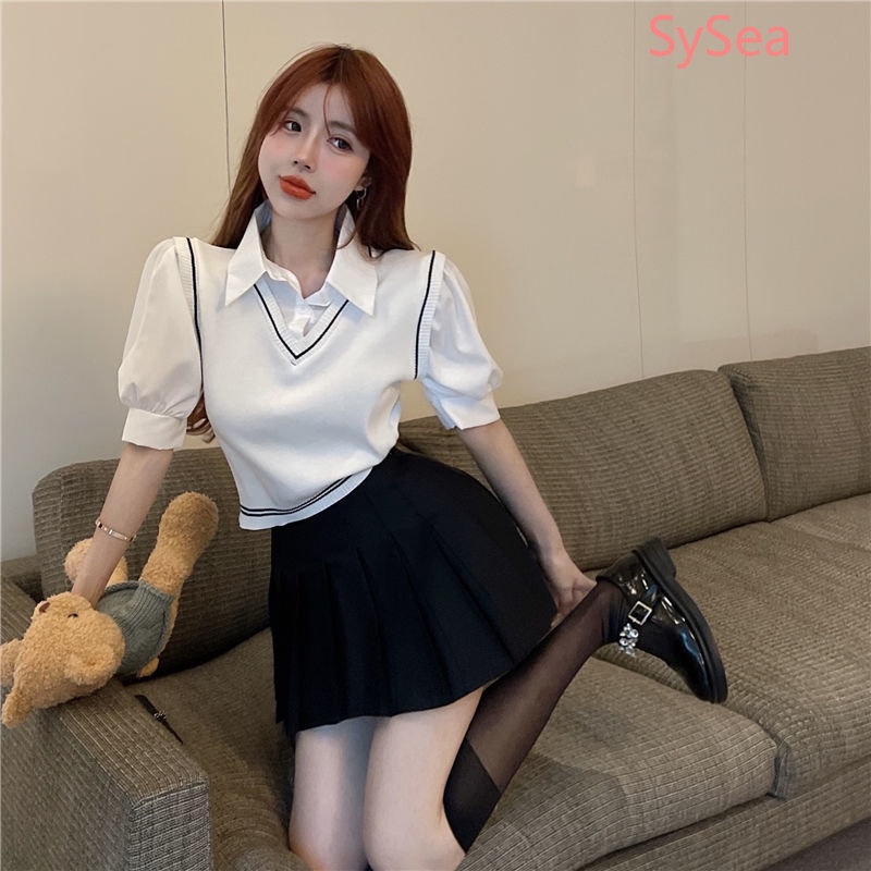 Áo Dệt Kim Tay Phồng Cổ Bẻ Thời Trang Mùa Hè Cho Nữ