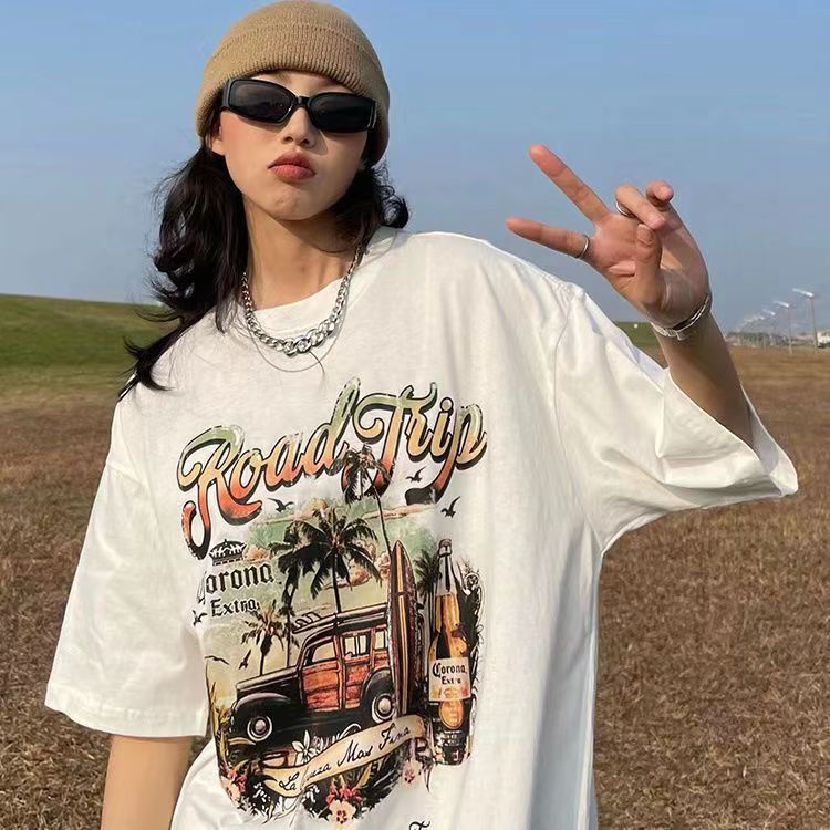 Áo in hình dáng rộng áo thun unisex áo vintage áo y2k cá tính