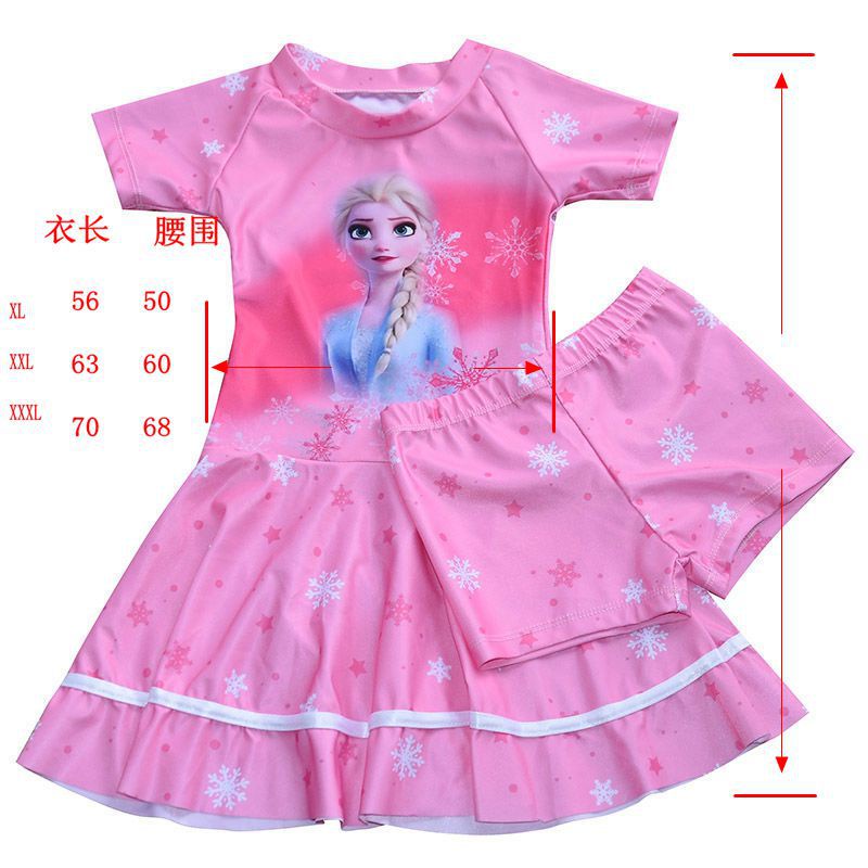 Bộ Đồ Bơi Hai Mảnh Áo + Quần Ngắn Tay In Hình Elsa Cho Bé Gái