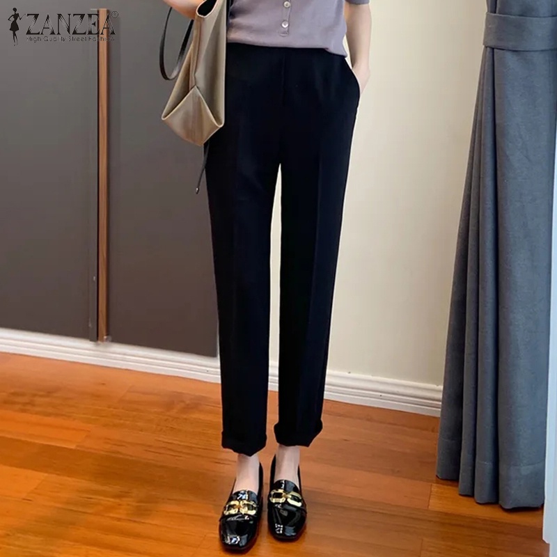 Quần dài ZANZEA lưng thun có túi thời trang thanh lịch cho nữ