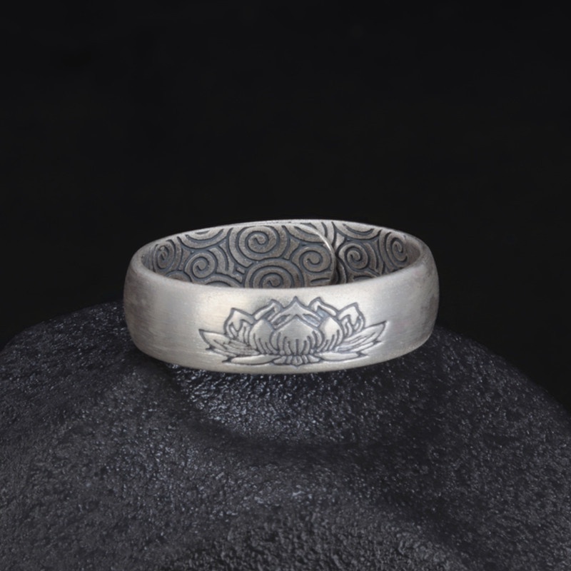 ♥Nhẫn Bạc Sterling Chính Hãng Hình Hoa Sen Đám Mây Độc Đáo Phong Cách Retro Cho Cặp Đô