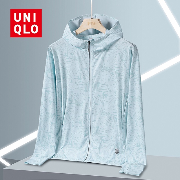 Áo khoác chống nắng nữ Uniqlo AIRism Maple Full Print Skinsuit UPF50 + Size lớn Fat Loose Mềm mại thoáng khí Nhanh khô Áo gió