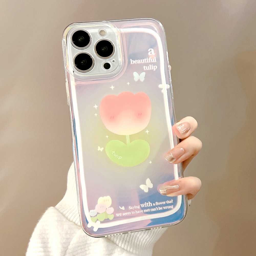 Ốp Điện Thoại TPU Mềm Trong Suốt Họa Tiết Hoa Tulip Cho IPhone 11 12 13 14 Pro Max