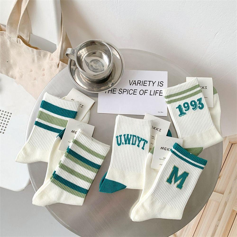 CABEZA Vớ Cotton Thể Thao Họa Tiết Kẻ Sọc In Chữ Đơn Giản Thời Trang Cho Nữ