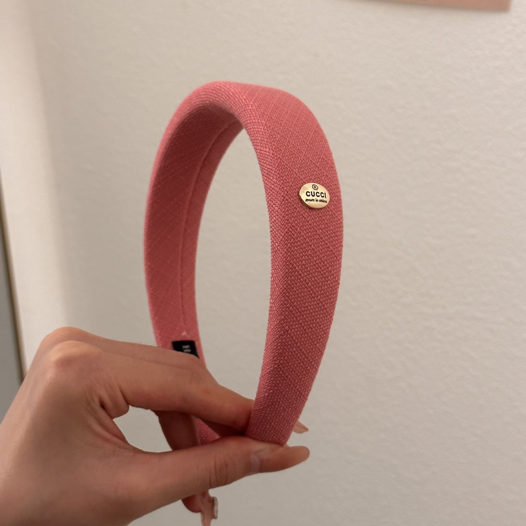 Băng Đô Cài Tóc Bằng Cotton Màu Trơn Đính Nhãn Kim Loại Tròn Cao Cấp Phong Cách Pháp Cho Nữ