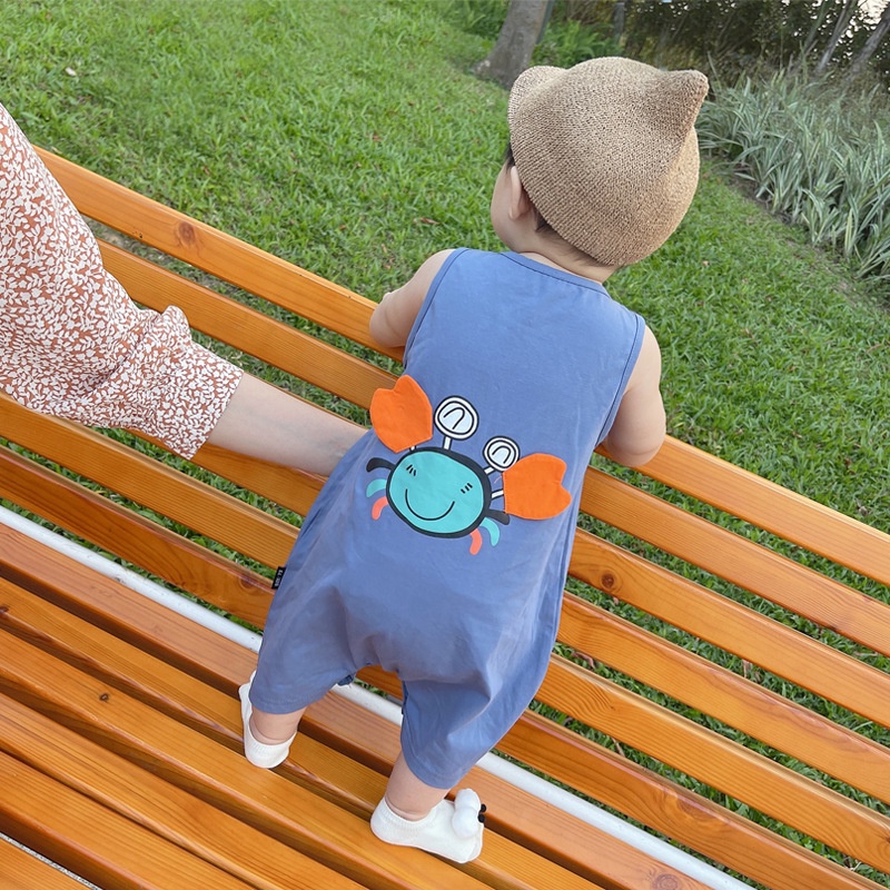 Áo Liền Quần Sát Nách In Hình Con Cua Cho Bé Trai Sơ Sinh