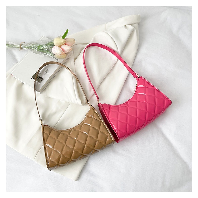 JUSTSTAR Túi xách da bóng họa tiết kim cương phong cách cổ điển thời trang