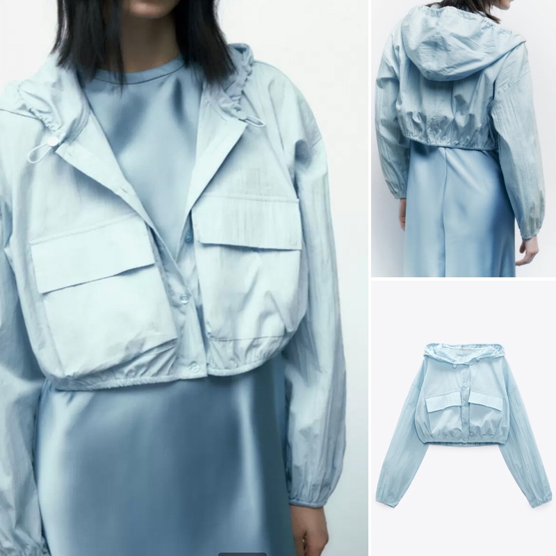 Áo Sơ Mi Ngắn Tay Dài Có Mũ Trùm Và Túi Hàng Nút Đóng Hiệu Zara 20233067023