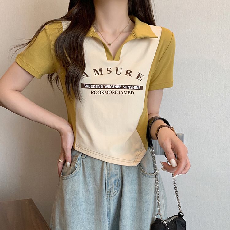 COZOK Áo polo Ngắn Tay In Chữ Ôm Dáng Thiết Kế Lệch Tà Cá Tính