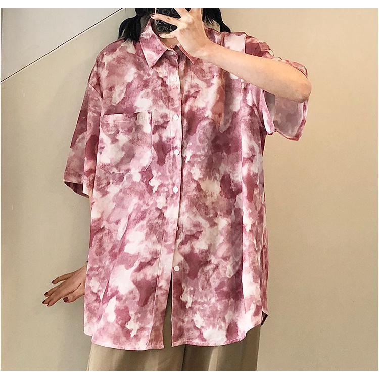 Áo Sơ Mi Chiffon Tay Lỡ Màu Nhuộm Thời Trang Đường Phố Cho Nam Và Nữ