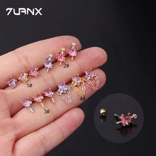 7uanX 1 Đôi Bông Tai 20Gauge Helix Hình Trái Tim Bằng Thép Không Gỉ
