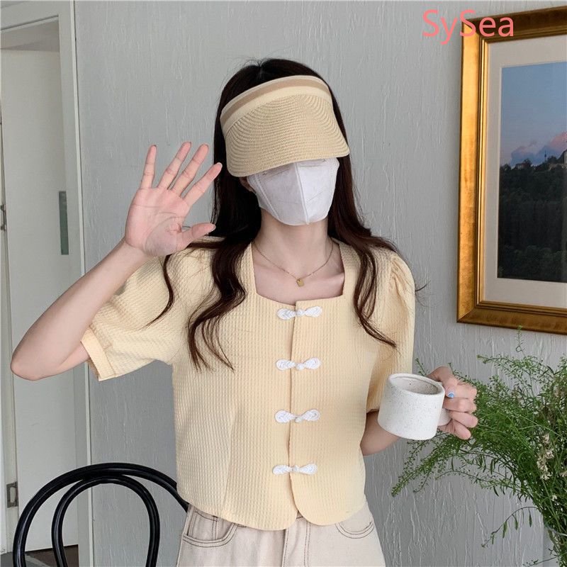 Áo Kiểu Tay Phồng Cổ Vuông Thời Trang Mùa Hè Phong Cách Retro Cho Nữ