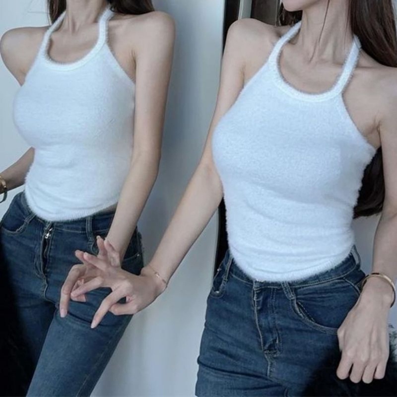 Áo Crop Top Không Tay Cổ Yếm Hở Lưng Gợi Cảm Cho Nữ Y2k