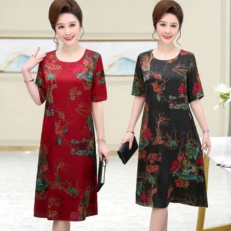 Đầm Lụa Mỏng Dáng Rộng In Họa Tiết Thời Trang Mùa Hè Mới Cho Mẹ - Lớn Tuổi - Thời Trang