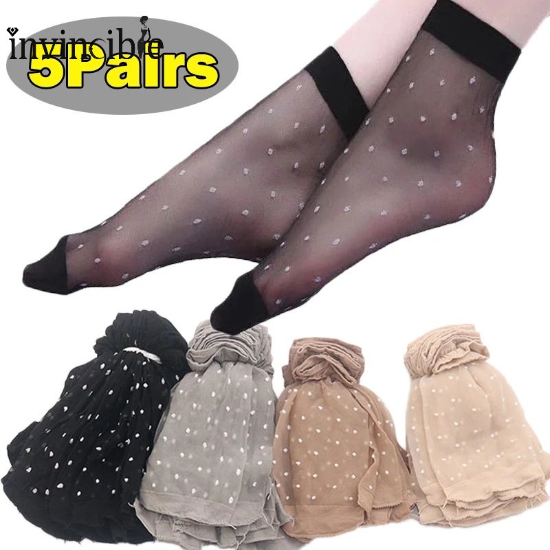 Vớ Lụa Nylon Trong Suốt Siêu Mỏng Họa Tiết Chấm Bi Pha Lê Gợi Cảm Thoáng Khí Cho Nữ