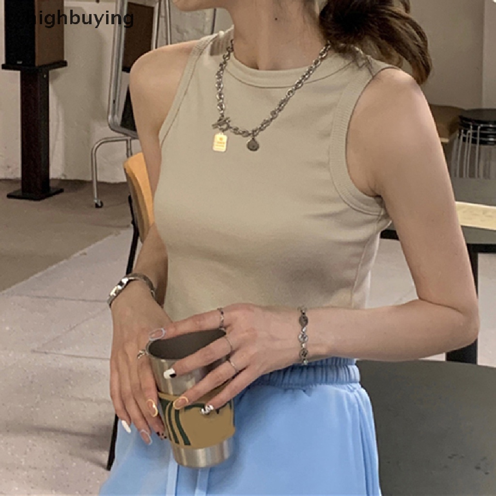 Áo Lửng Không Tay Cổ Tròn Màu Sắc Thời Trang Quyến Rũ Cho Nữ