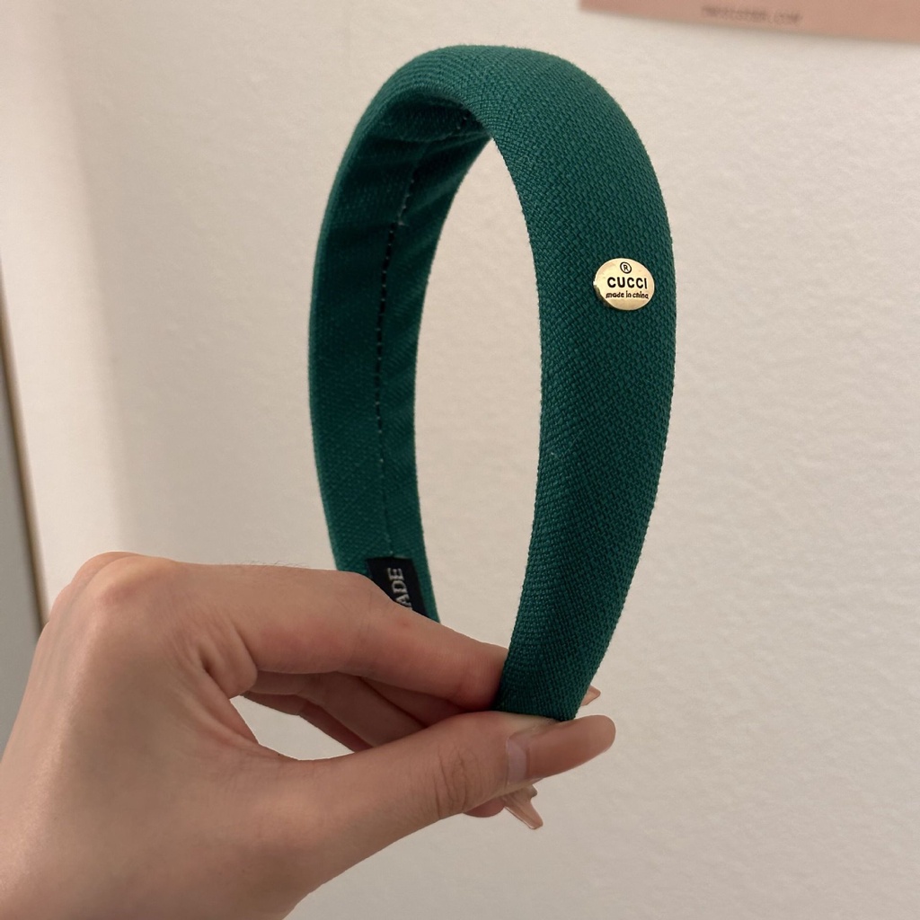 Băng Đô Cài Tóc Bằng Cotton Màu Trơn Đính Nhãn Kim Loại Tròn Cao Cấp Phong Cách Pháp Cho Nữ