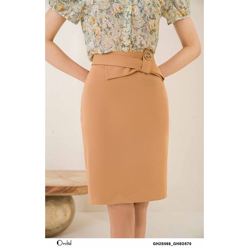 Chân váy nữ dáng ôm twill silk màu be Orchid - GH8O570