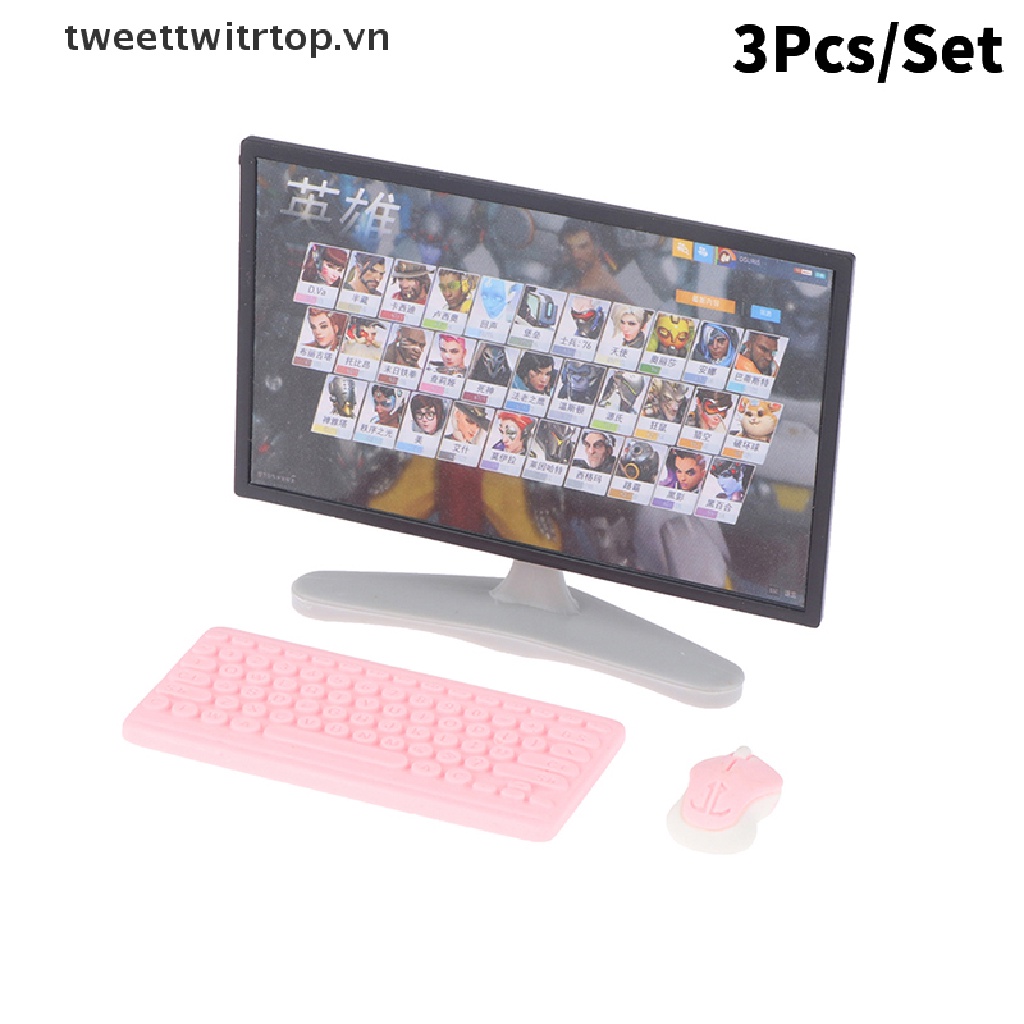 Set 3 Mô Hình TV + Chuột + Bàn Phím Máy Tính Trang Trí Nhà Búp Bê Tỉ Lệ 1: 12