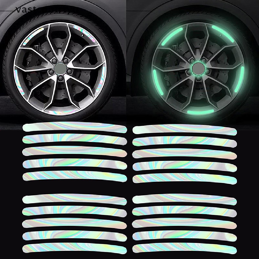 Bộ 20 miếng dán phản quang trang trí bánh xe ô tô cảnh báo an toàn ban đêm