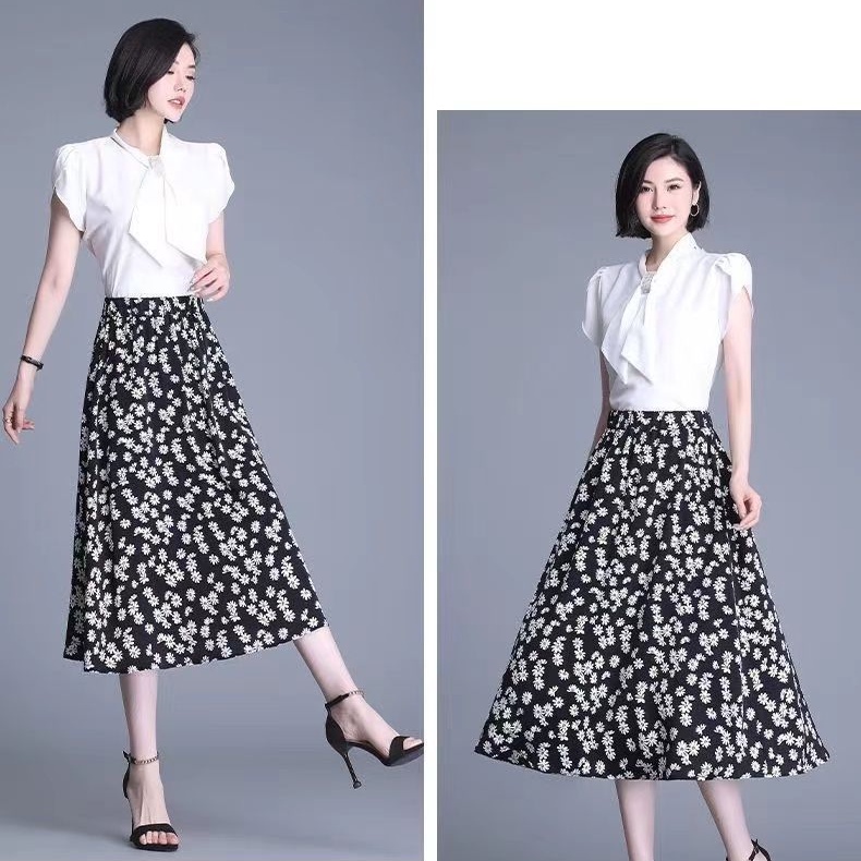 Chân Váy Voan Dáng Xòe Rộng Lưng Thun Co Giãn In Họa Tiết Hoa Thời Trang Mùa Hè 2023 Kích Thước Lớn Cho Nữ