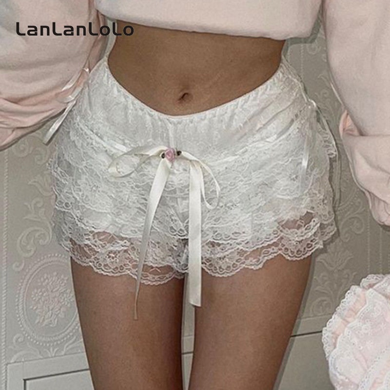 Quần short cột dây nơ màu trơn LanLanLoLo thời trang 2023 cho nữ