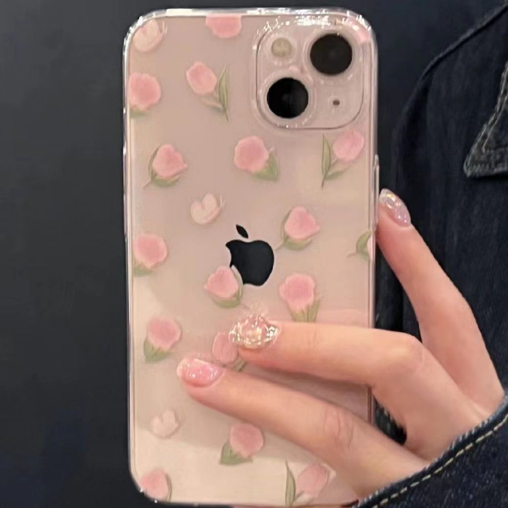✅Ốp Điện Thoại Trong Suốt Họa Tiết Hoa Tulip Phong Cách Đường Phố Cho iPhone 14Promax 13 11 12