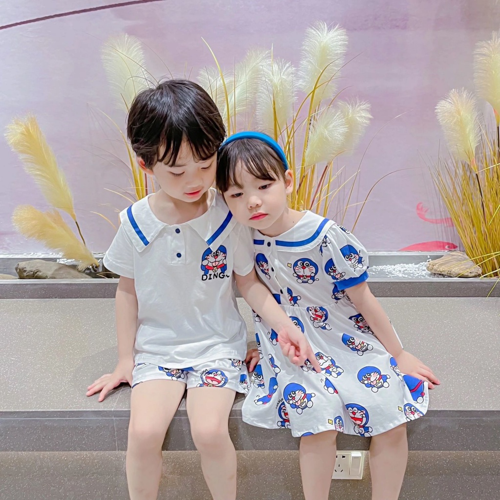 Bộ Đồ Áo Thun In Hoạt Hình + Quần Ngắn Phong Cách Thủy Thủ Thời Trang Mùa Hè 2021 Dành Cho Bé Trai