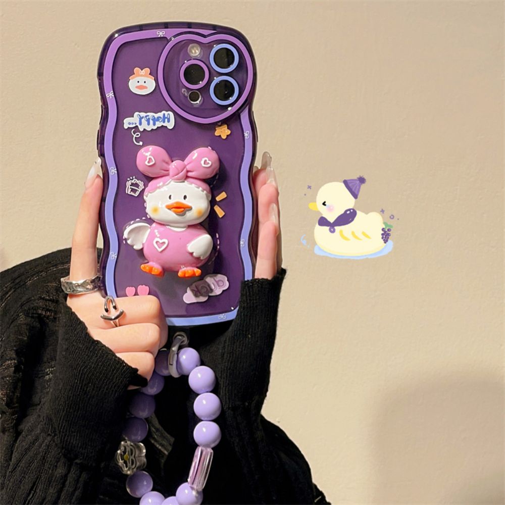 Ốp Điện Thoại TPU Mềm Chống Sốc Có Vòng Tay Vịt Hoạt Hình 3D Cho IPhone 11 12 13 14 Pro Max 14 Plus