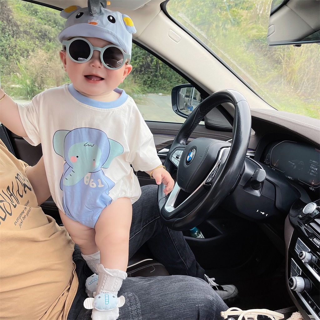 Áo liền quần PINPOO hoạt hình chú voi xanh lam đáng yêu cho bé