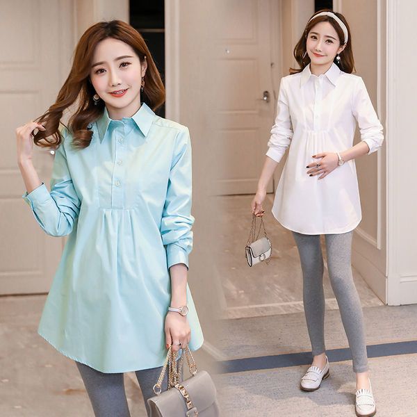 Áo Sơ Mi Tay Dài Màu Trắng / Đen Dáng Rộng Thời Trang Mùa Xuân Xinh Xắn Cho Mẹ Bầu