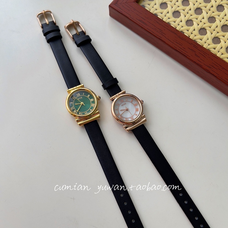 Đồng hồ đeo tay nữ mặt nhỏ màu xanh lá cây kiểu dáng phù hợp với mùa hè phong cách Hàn Quốc Đồng hồ thạch anh nữ dây đeo